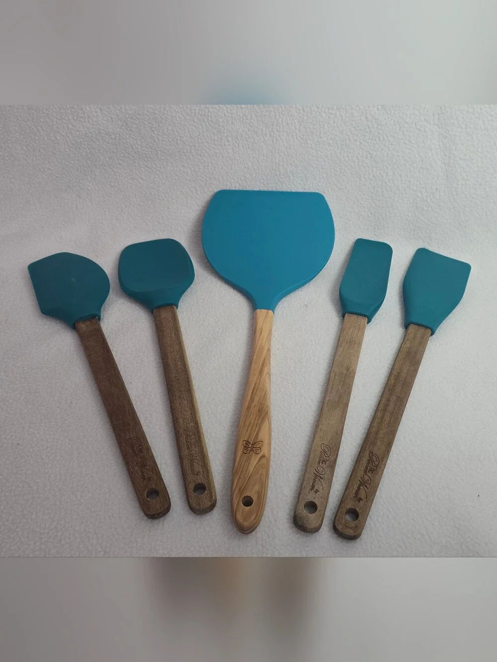 The Pioneer Woman Teal Silicone & Wood Spatula Set